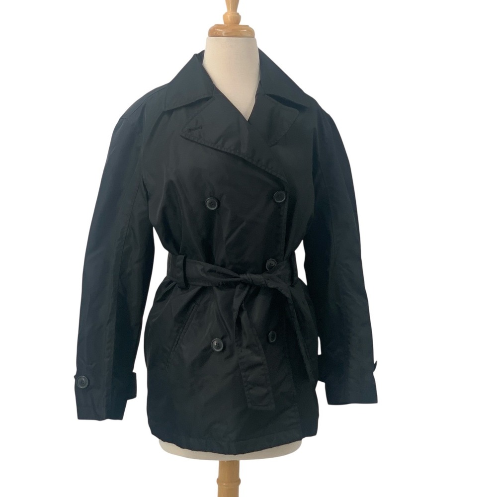 Express Womens Double Breasted Lined Belted Rain Trench Coat Jacket Black Size S